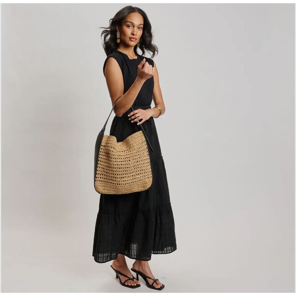 Moda Luxe Tan Woven Shoulder Bag with Black Trim - Picture 7 of 9